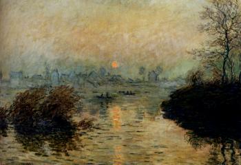 Claude Oscar Monet : Sun Setting Over The Seine At Lavacourt, Winter Effect